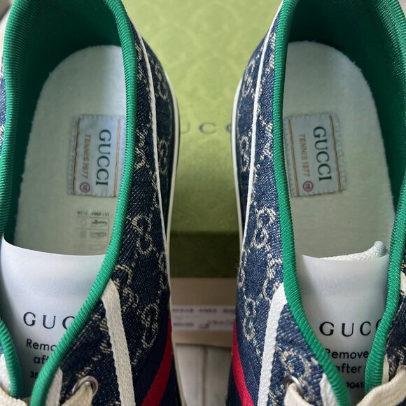 NEW GUCCI GG DENIM TRAINER SHOE BLUE TEA SIZE G15+ (16M) RETAIL $1,500 IN BOX - Picture 4 of 9